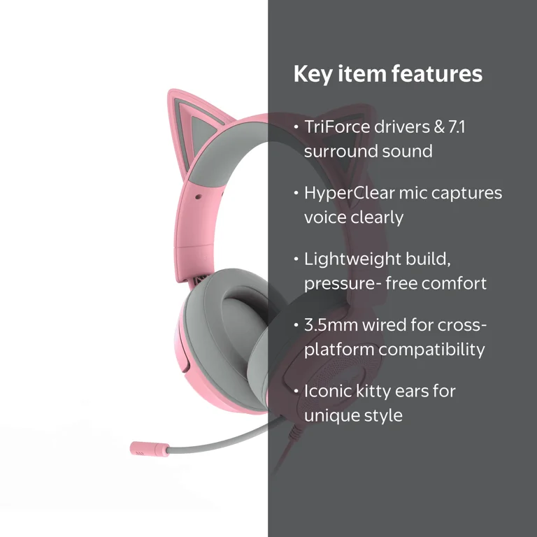 Razer, Wired Kitty Headset, Quartz, 3.5mm for PC, PlayStation