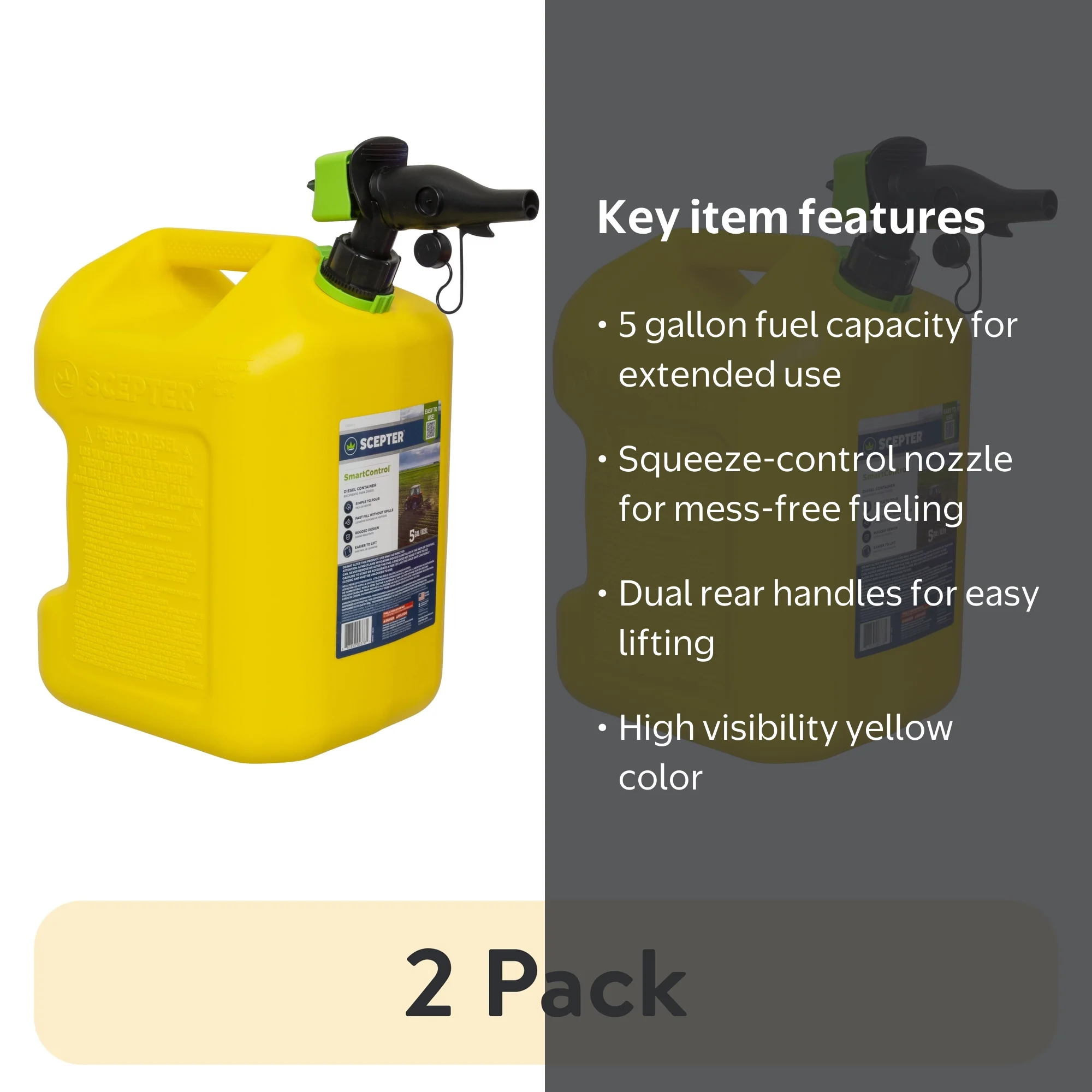 2 pack) Scepter 5 Gallon SmartControl Dual Handle Diesel Fuel