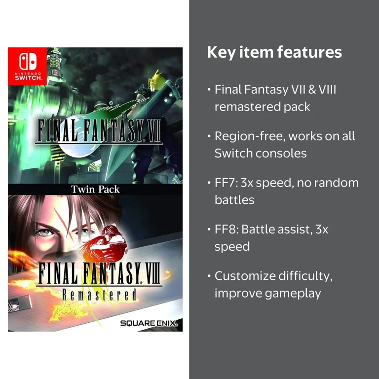 Final Fantasy VII & VIII Remastered Video Game, Region Free, for