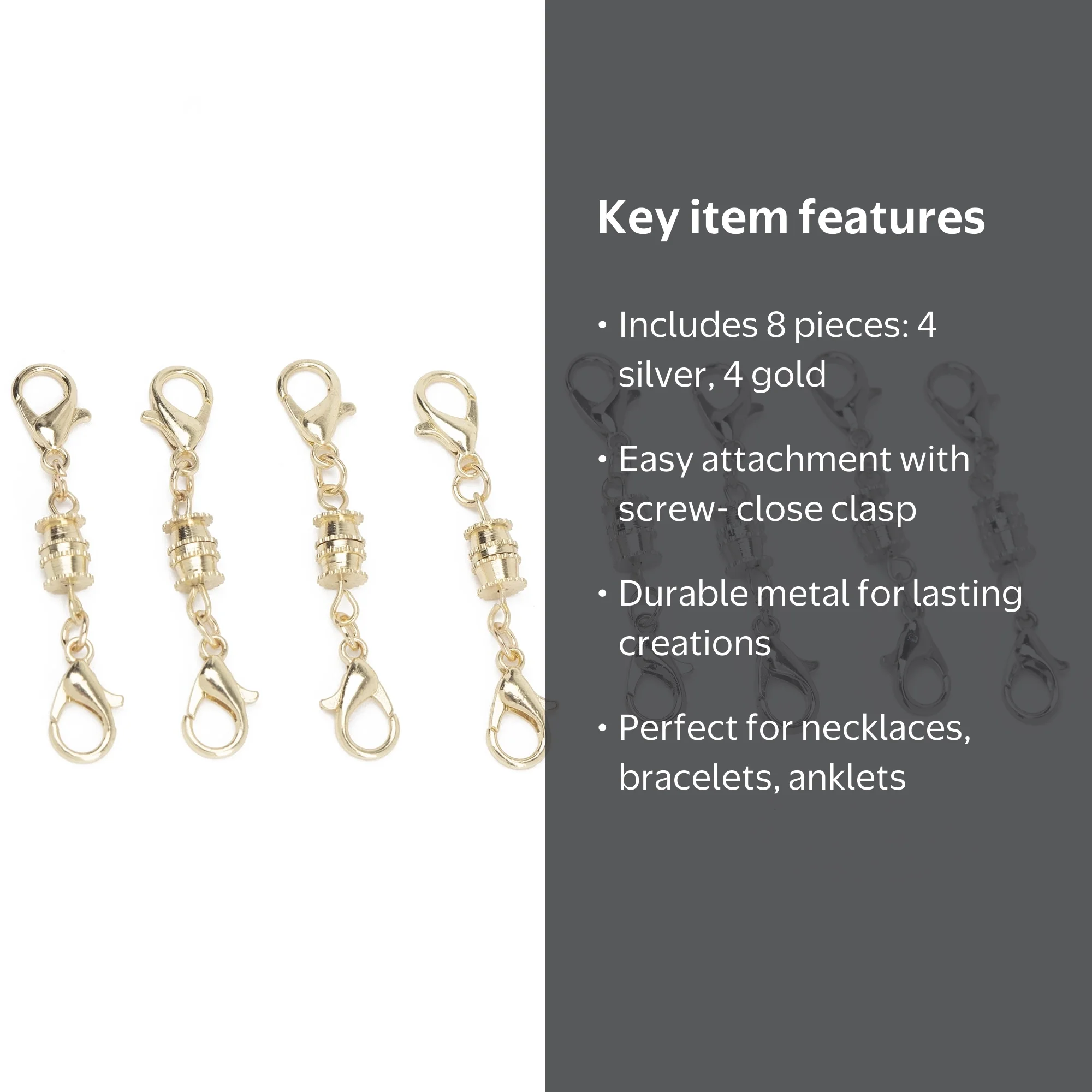 Cousin DIY 8 No Tool Screw-Close/Lobster Clasp Jewelry Finding, 8