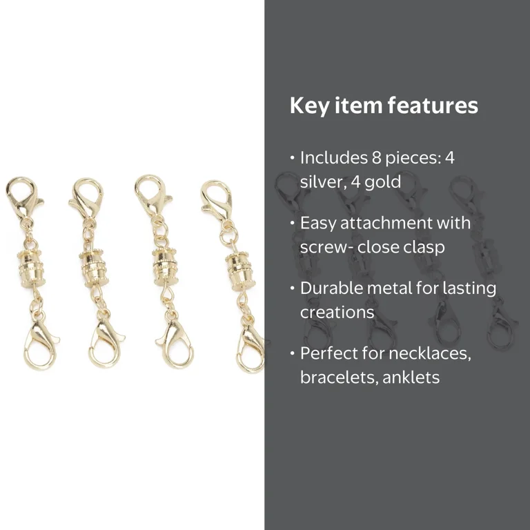 Cousin DIY 8 No Tool Screw-Close/Lobster Clasp Jewelry Finding, 8