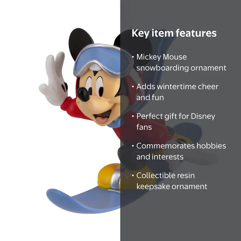 Hallmark Disney Mickey Mouse Snowboarding Christmas Ornament, 2.75