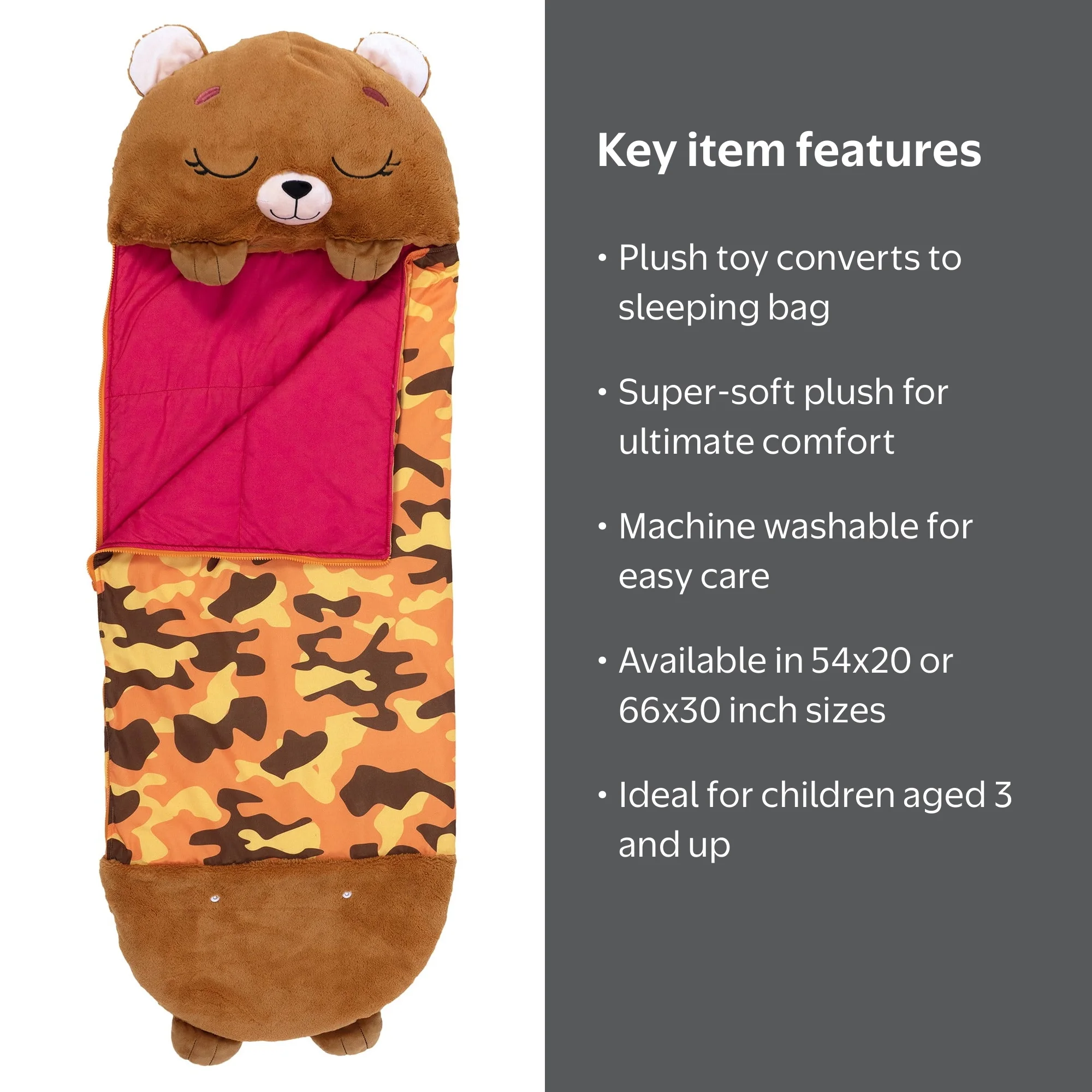 Happy Nappers: Pillow & Sleepy Sack: Medium - Benny the Bear - 54