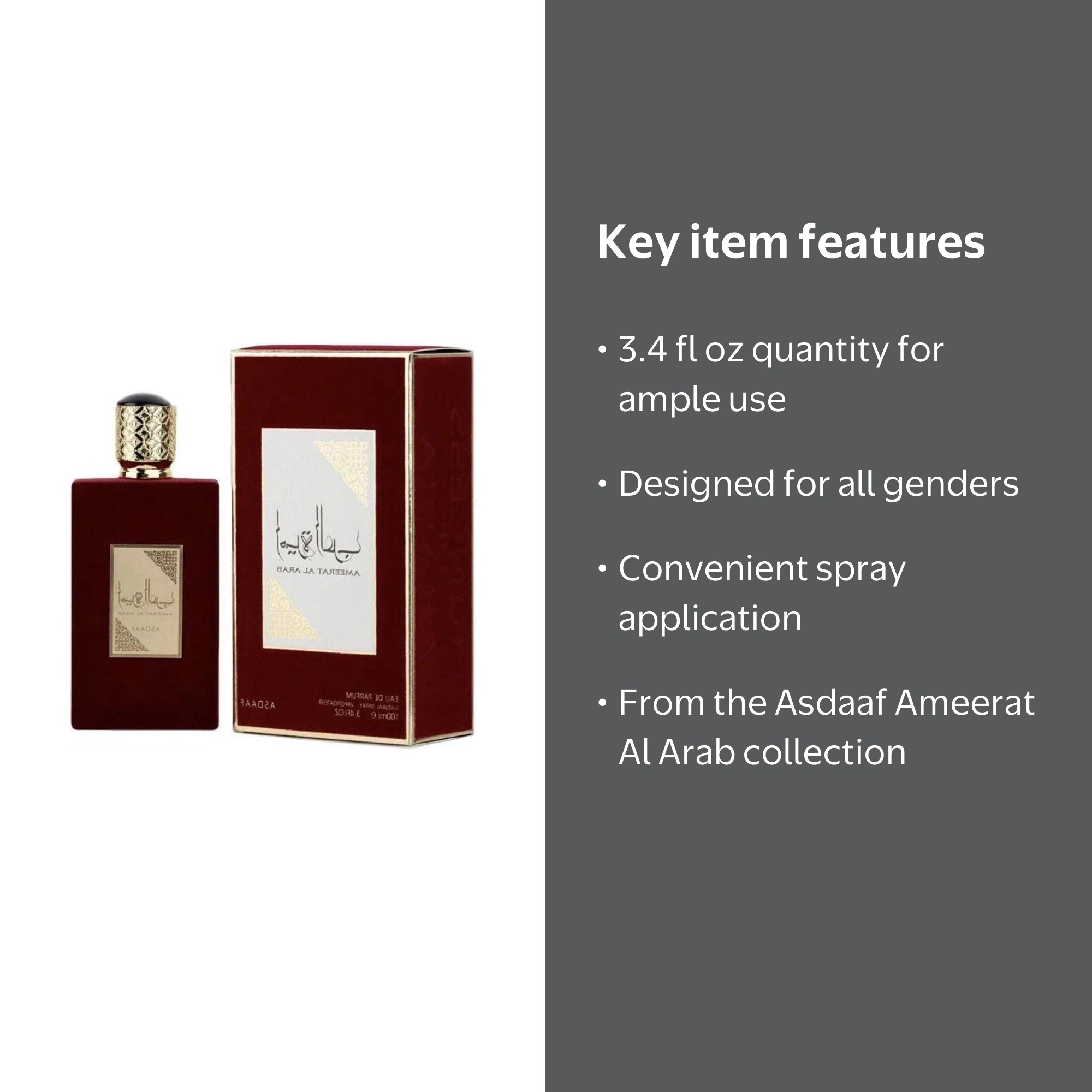 Asdaaf Ameerat Al Arab Eau De Parfum Unisex Fragrance 3.4 Oz