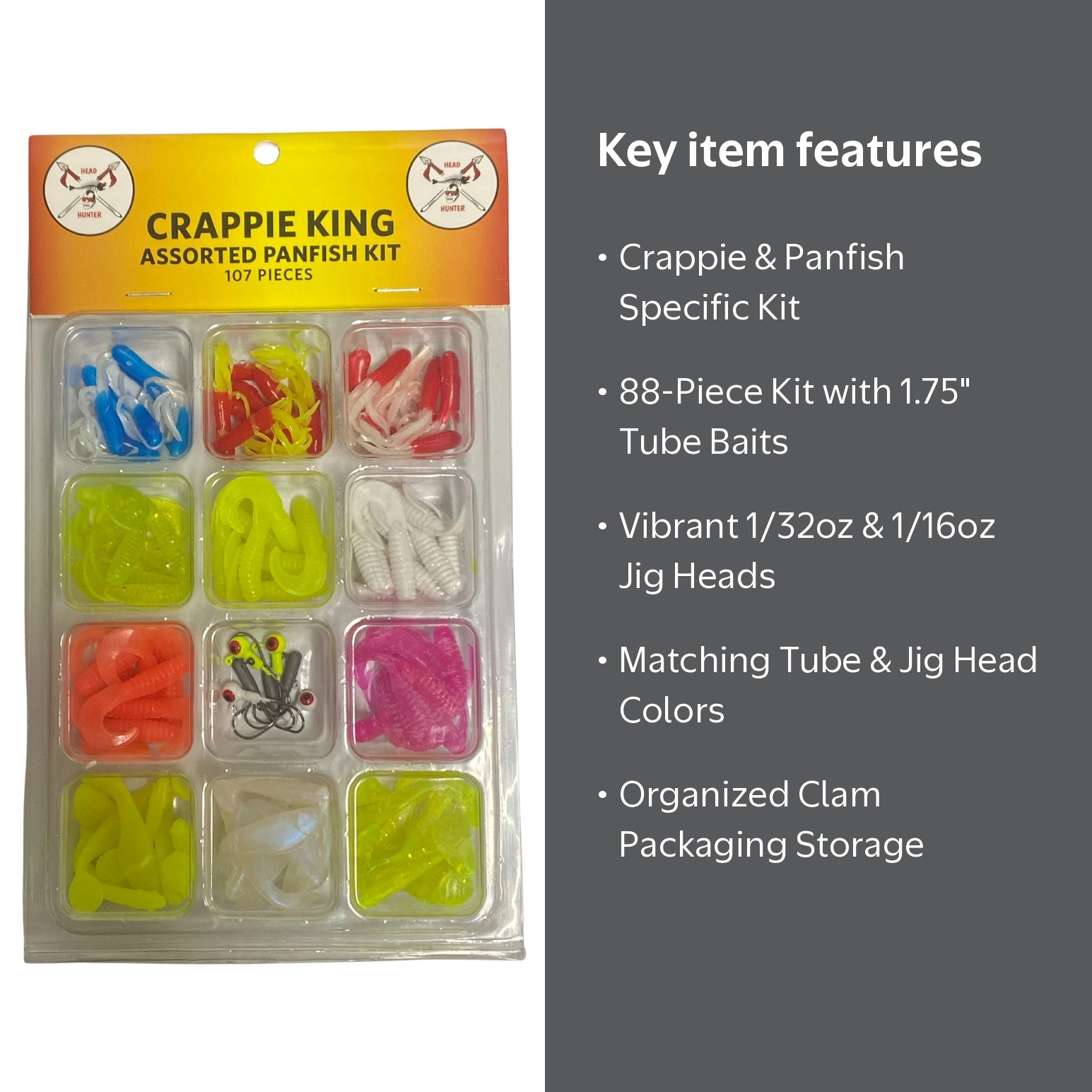 Headhunter Lures, Crappie And Panfish Kit With Lead Heads, 1.75in