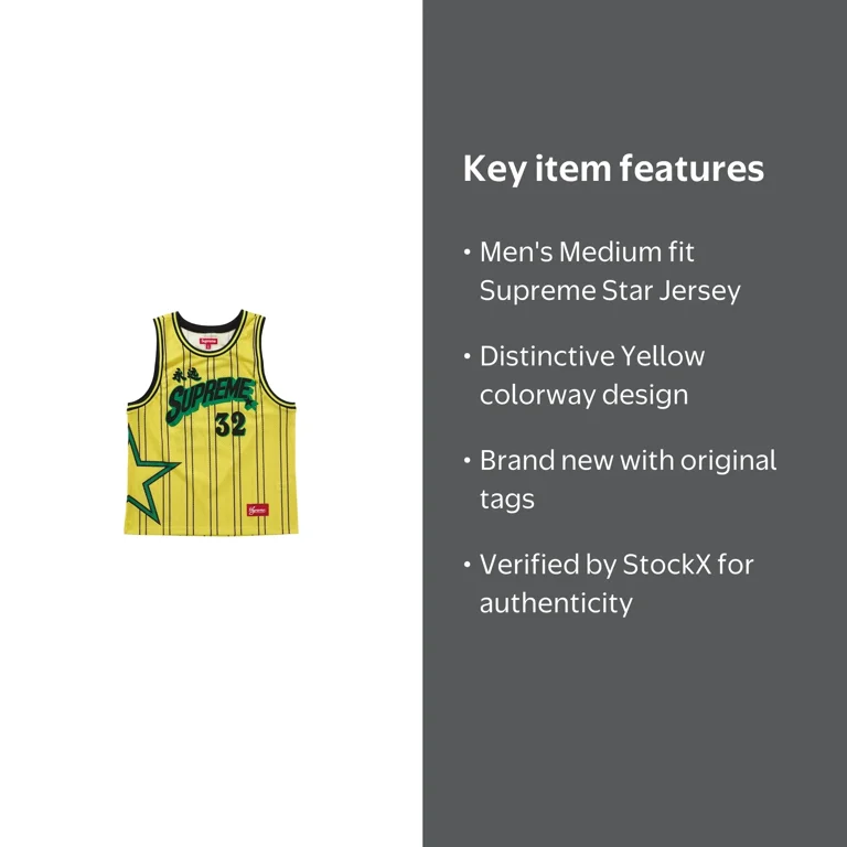 Supreme Men's Star Basketball Jersey Yellow, from StockX - Walmart.com