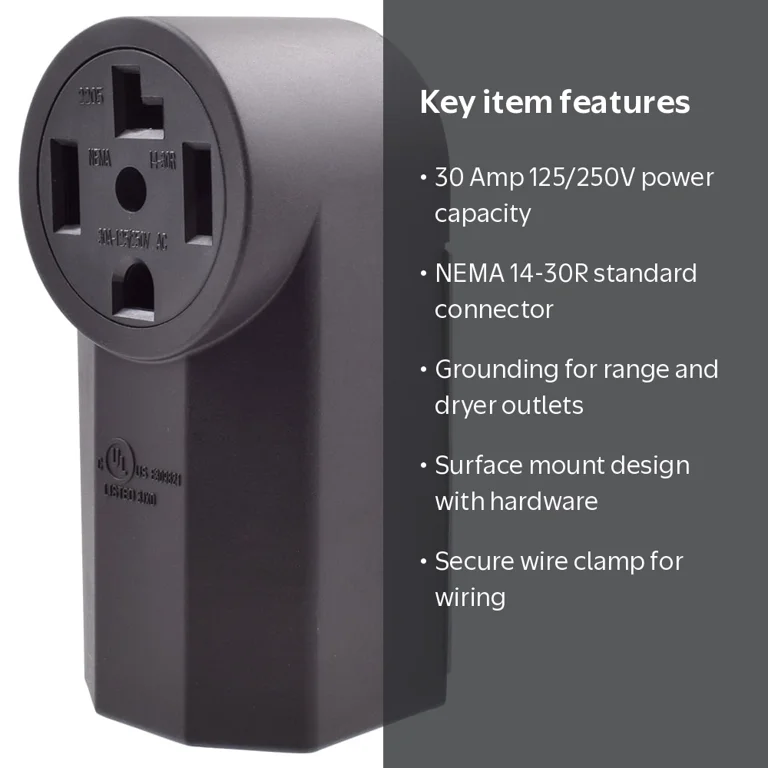 OUTLET【黒 ブラック 140㎝×30本】 30 Amp 125/250V, NEMA 14-30R Surface Mount Power outlet, Straight