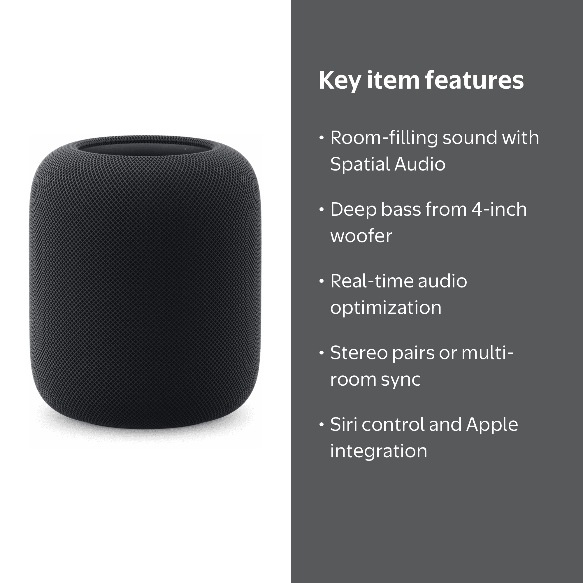 Apple, HomePod 2nd Generation, Midnight, High-Fidelity Smart