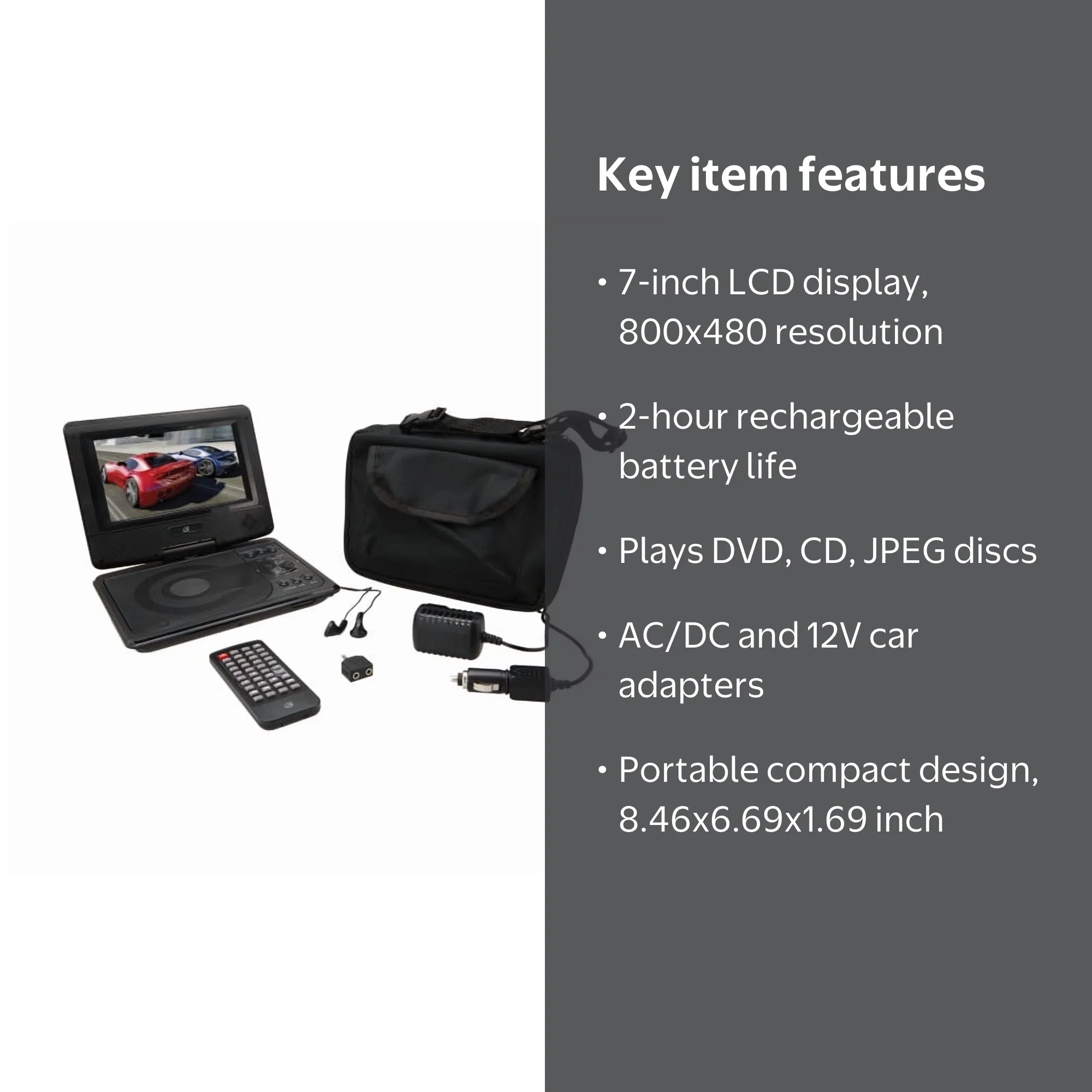 GPX 7-Inch Portable DVD Player with Swivel Screen and Carrying