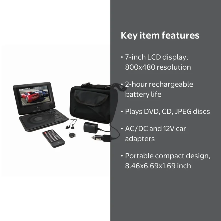 ポータブルDVD TV GPX 7-Inch Portable DVD Player with Swivel Screen and Carrying