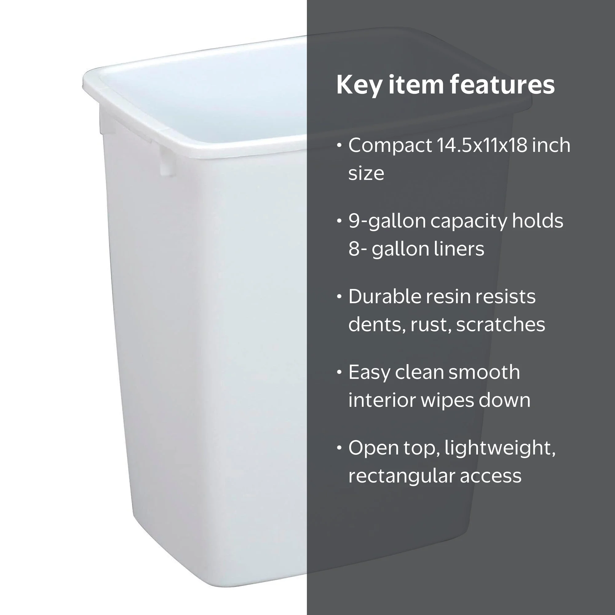 Rubbermaid 9 gal Plastic Kitchen Trash Can, White, Wastebasket