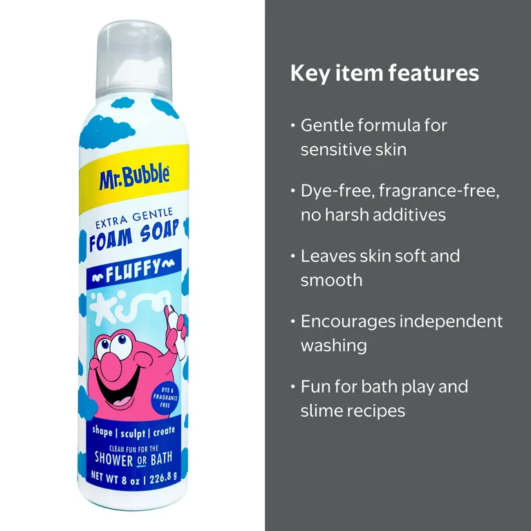 Mr. Bubble Extra Gentle Kids Foam Bath Soap, Unscented