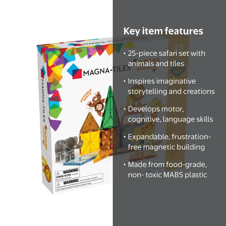 MAGNA-TILES Safari Animals 25-Piece Magnetic Set with 4 Figurines