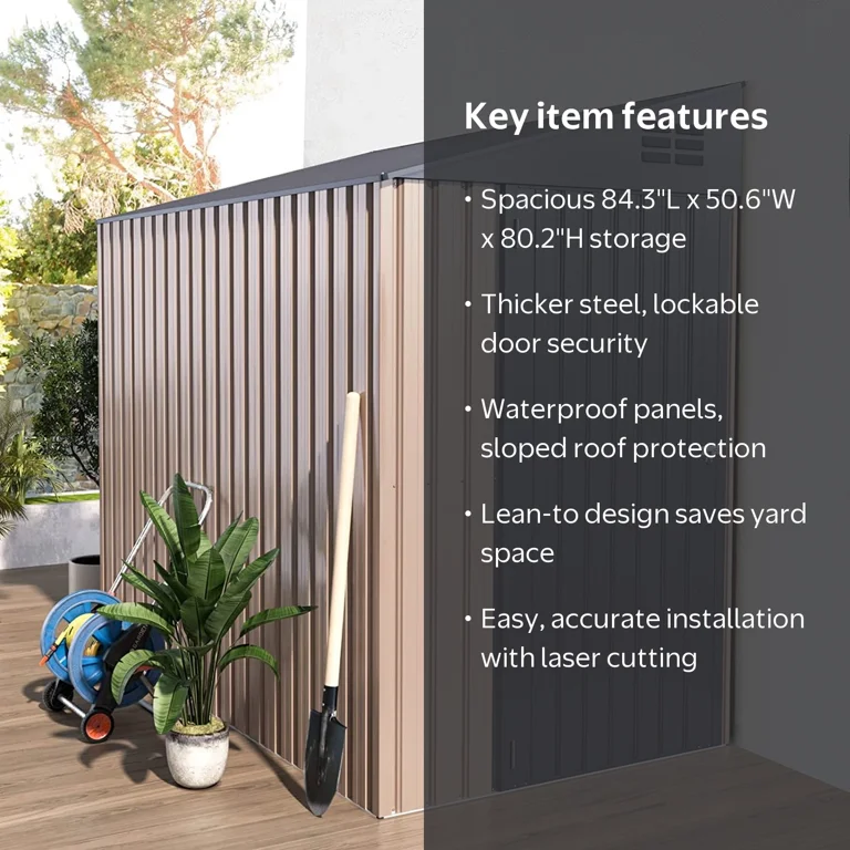 YODOLLA 4.2'x7' Outdoor Metal Storage Shed, Lockable Lean-To