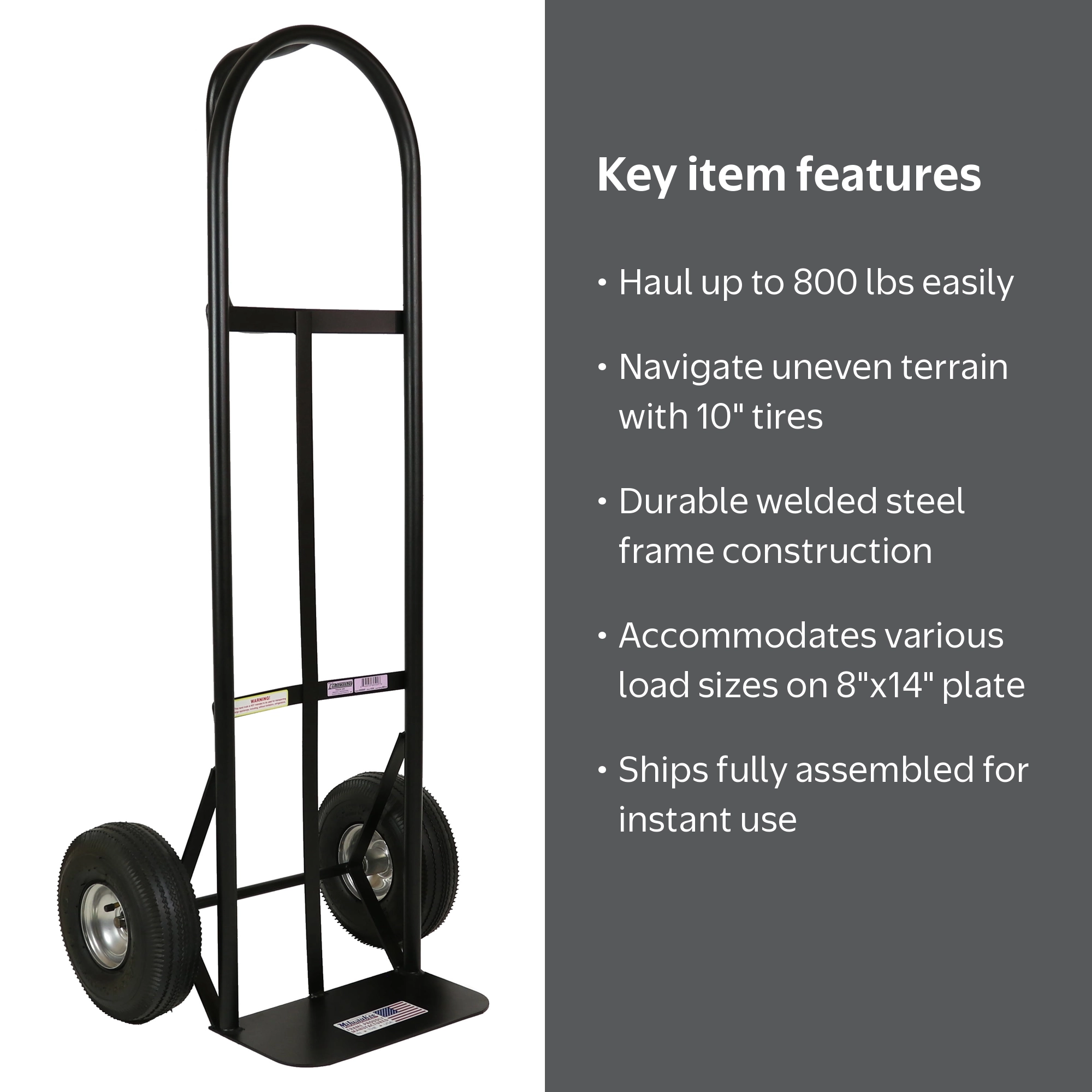 Milwaukee DC30019, Black Steel D-Handle Hand Truck, 800 lbs
