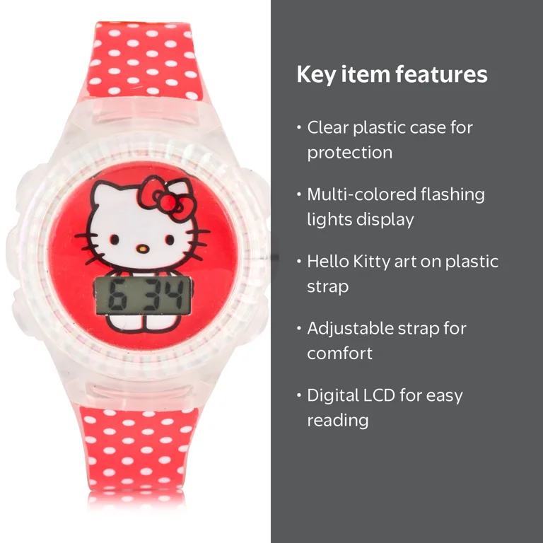 Hello Kitty Kids Flashing Lights LCD Watch with Printed Strap