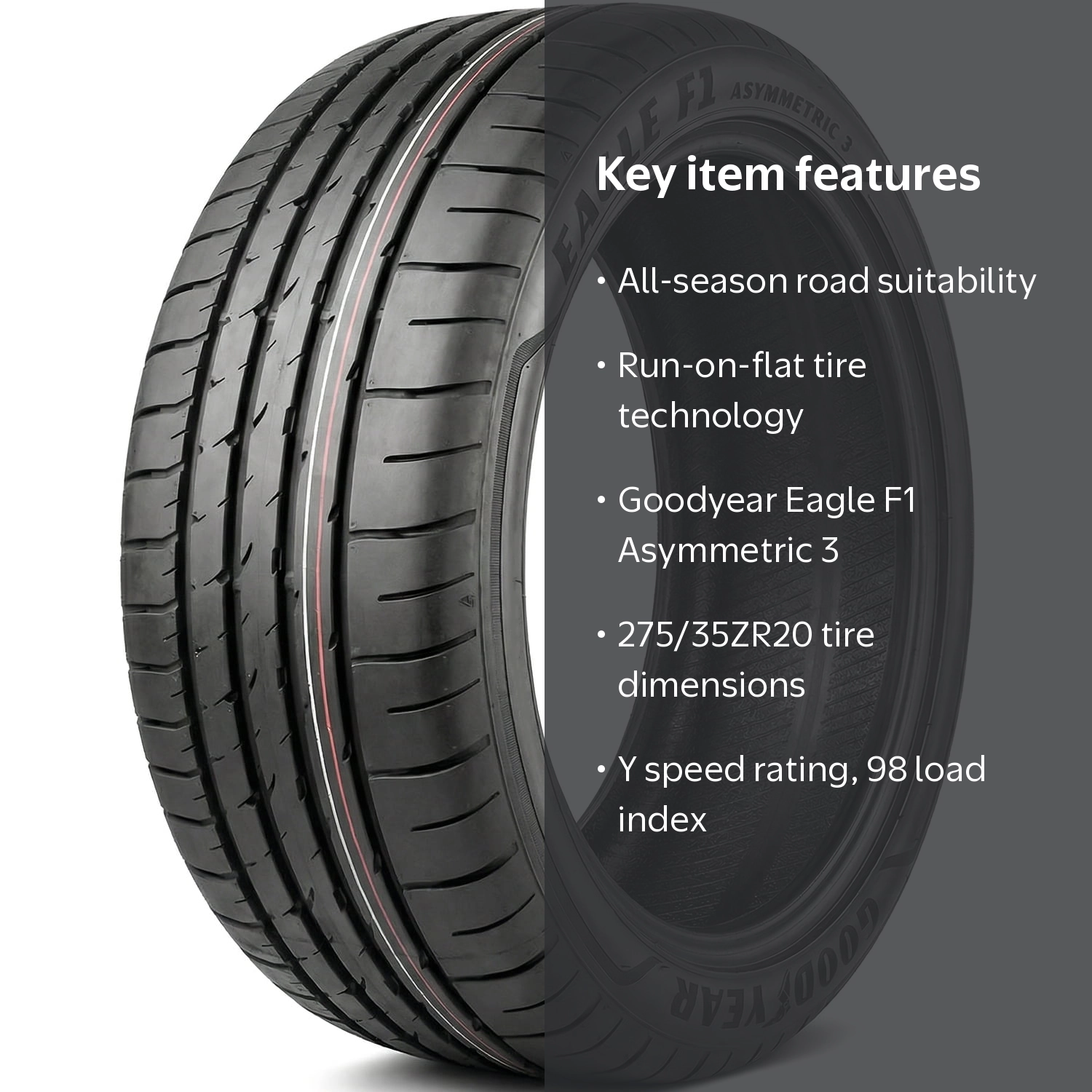 Goodyear Eagle F1 Asymmetric 3 ROF Summer Passenger Tire, 275