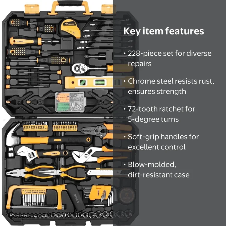 DEKOPRO 228 Piece Socket Wrench Auto Repair Tool Combination