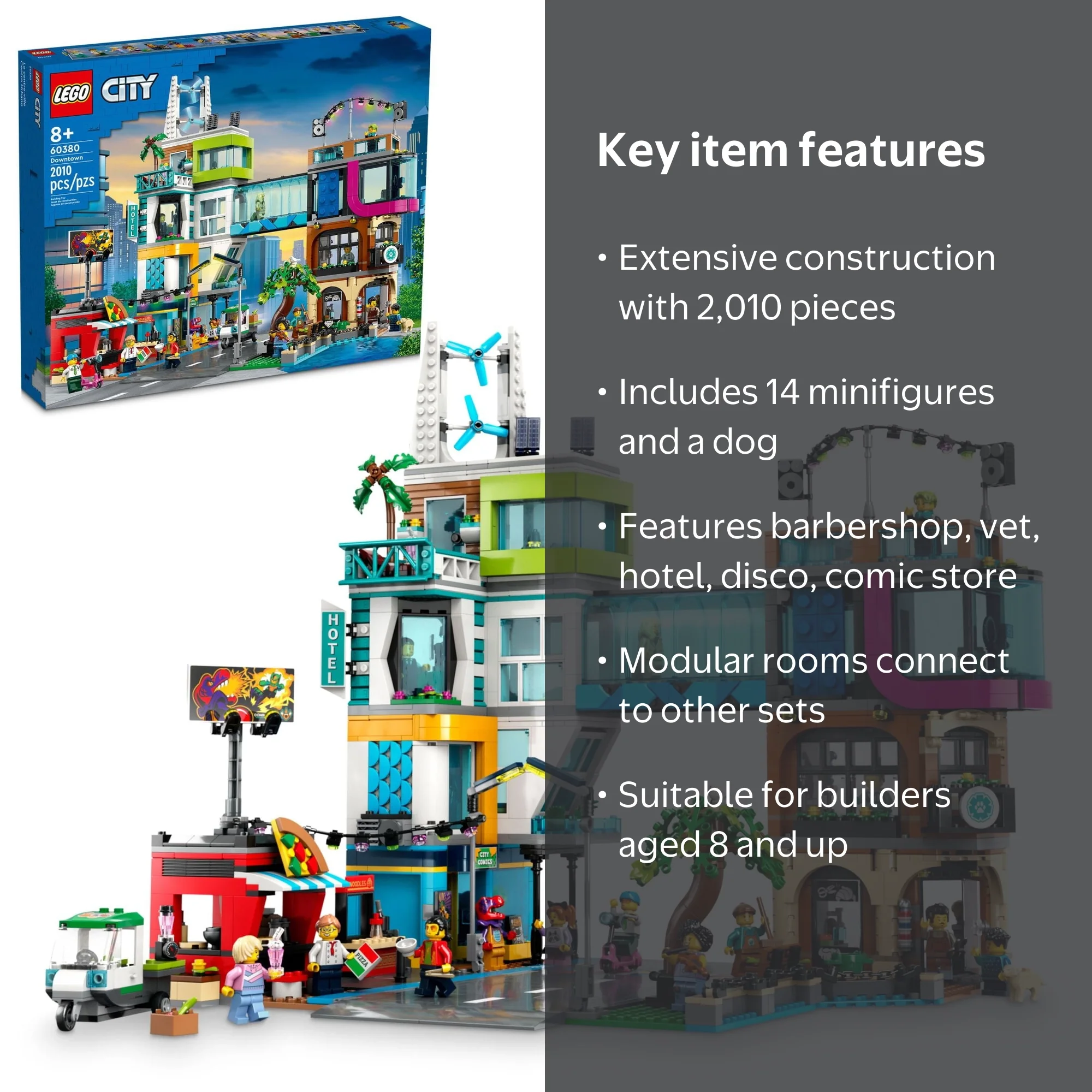 LEGO City Downtown 60380 Building Toy Set, Fun Playset with 14
