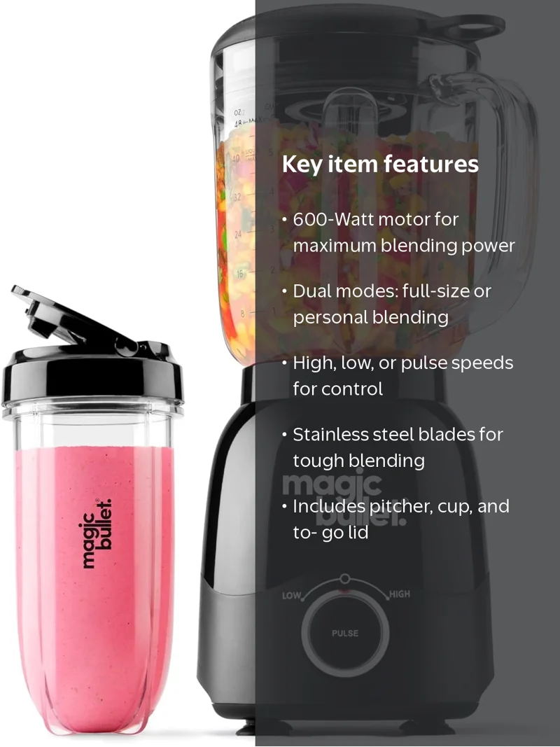 magic bullet MBF50200AK Full Size Blender Combo, 600W, 48oz