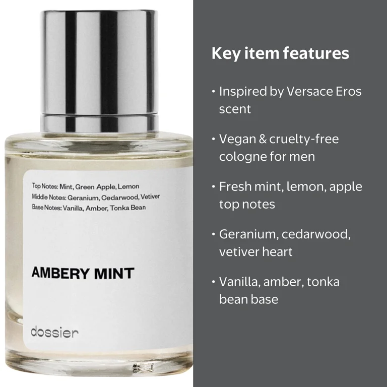 Dossier Ambery Mint Perfume, Versace Eros Inspired, Men's Cologne