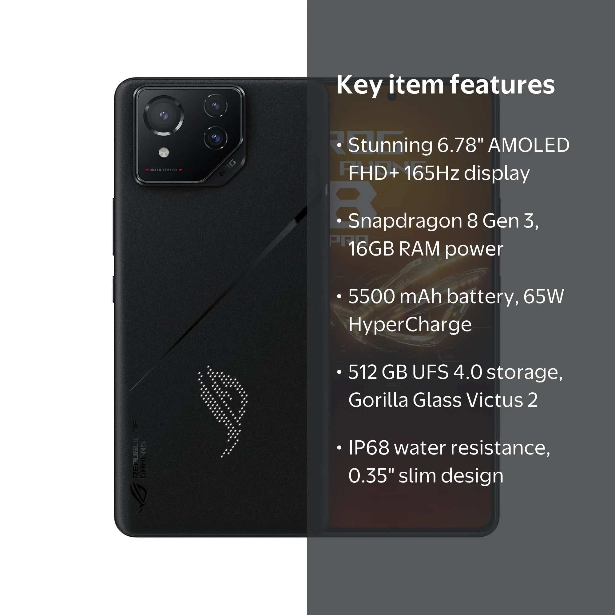 ASUS ROG Phone 8 Pro, Unlocked Android, US Version, 6.78