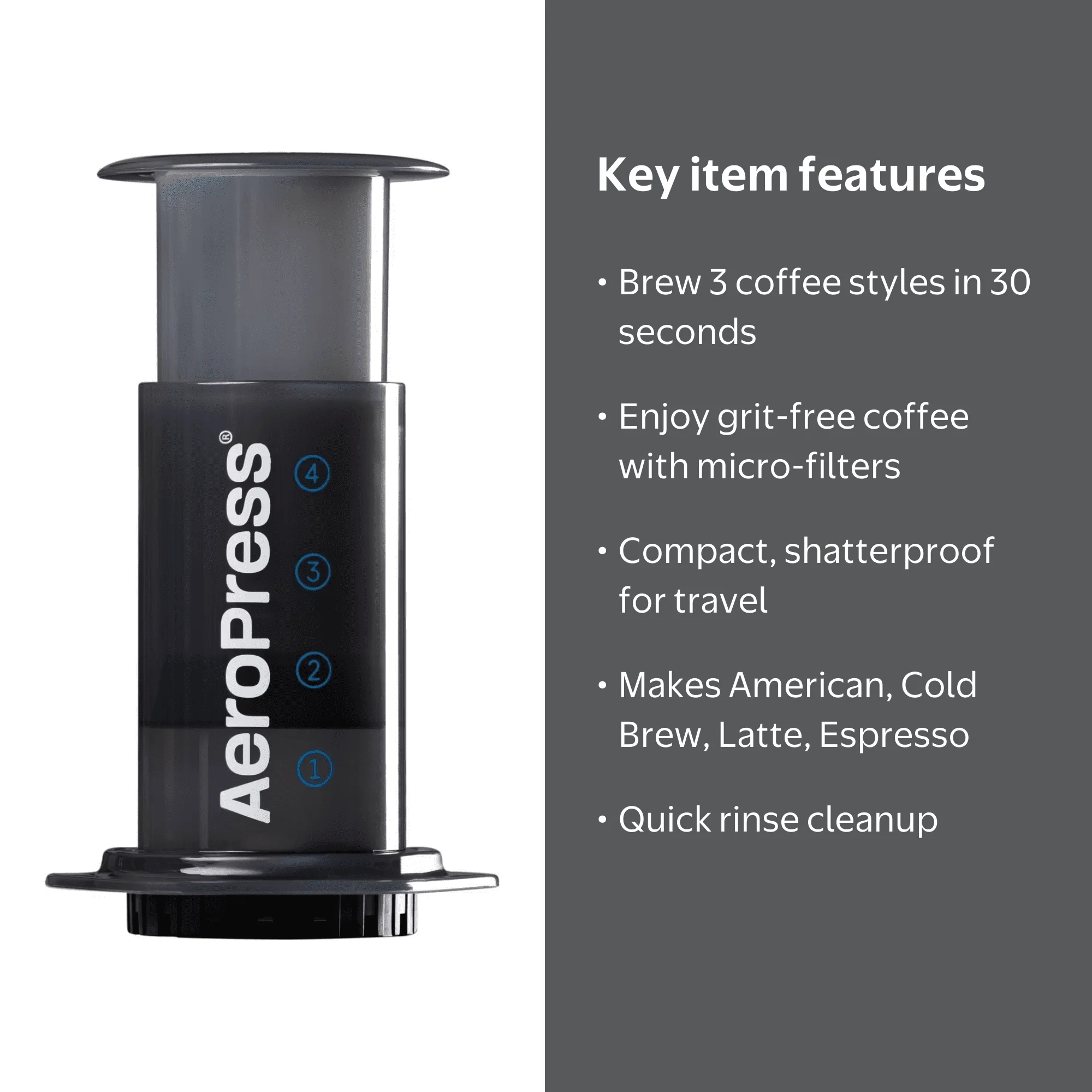 エアロプレス　日本未発売　米国限定　ウォルマートモデル AeroPress, Single Cup Coffee Maker, Gray, 3-in-1 Flavor Technology