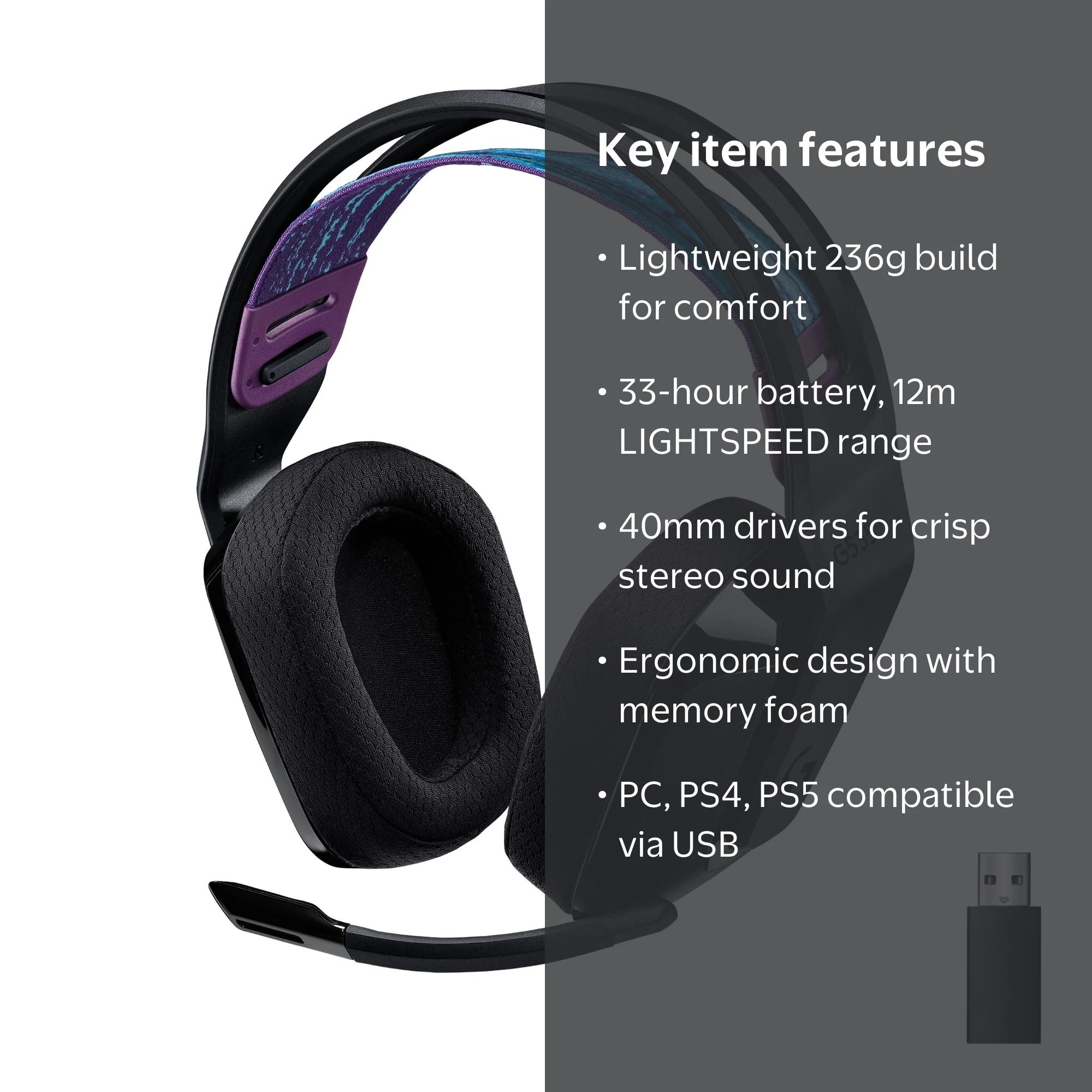 Free Shipping! Logitech Wireless Gaming Headset Lightspeed 40mm