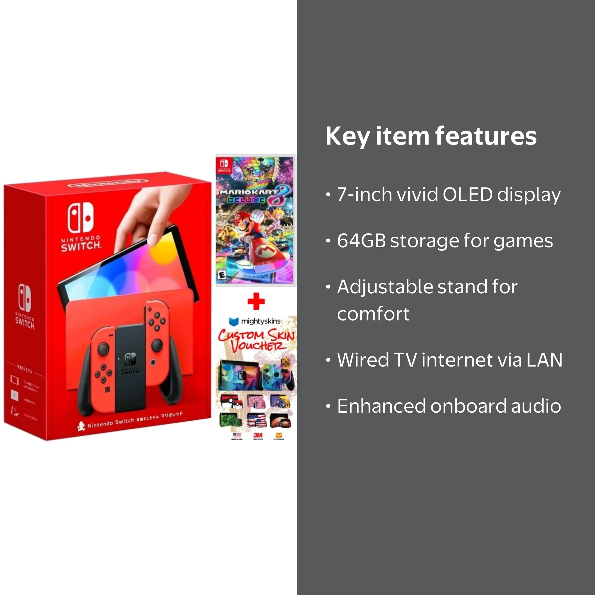 Nintendo Switch OLED, Mario Red - Includes Mario Kart 8 Deluxe