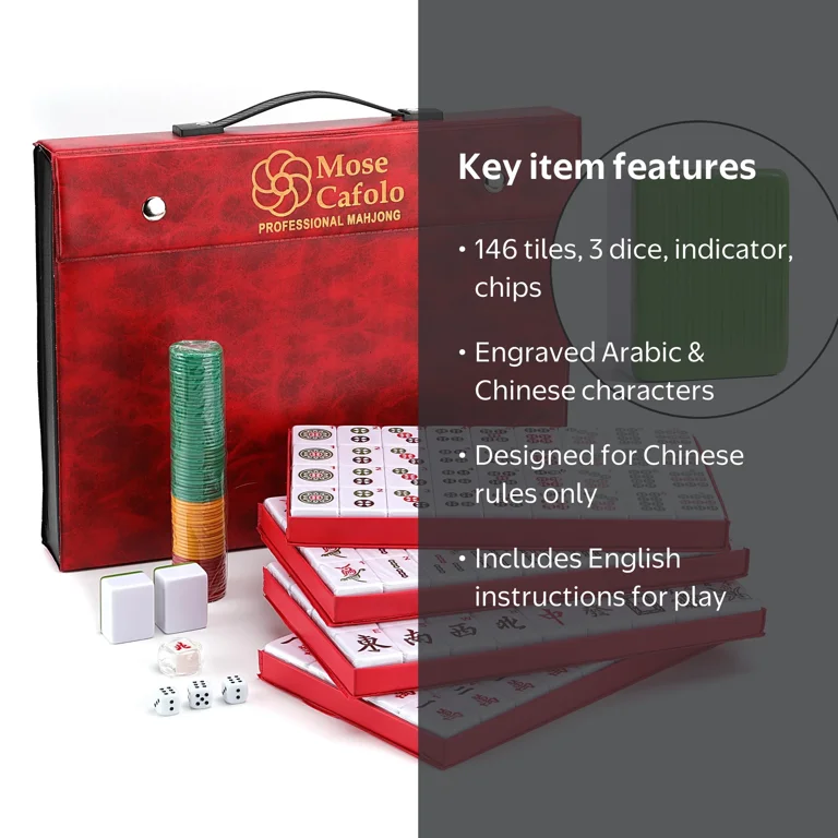 Mose Cafolo – Set De Mahjong Chinois XL, 144 Tuiles Mélamine 3,8 Cm, étui De Transport, Complet