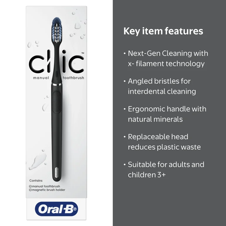 Oral-B Clic Manual Toothbrush, Matte Black, Medium Bristles, 1