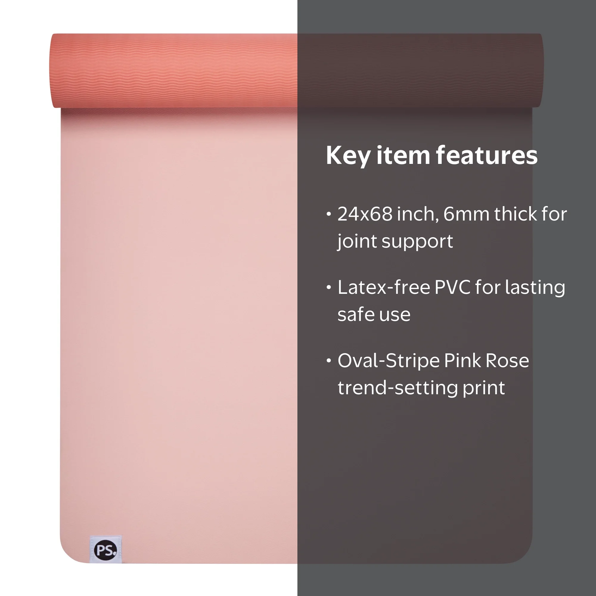 Popsugar 6mm PVC Printed Oval-Stripe Pink Rose Yoga Mat, 24x68