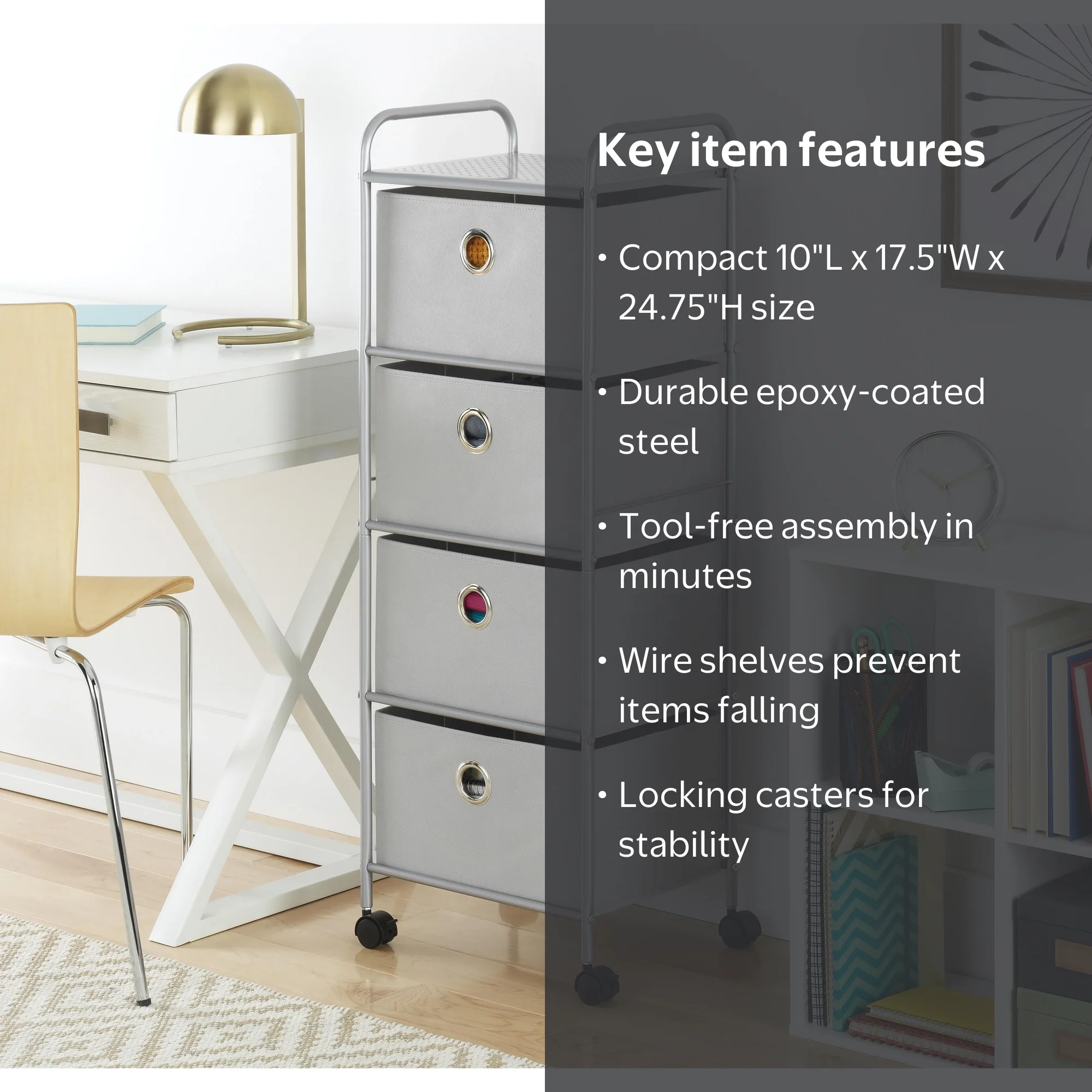 Whitmor 3-Tier Slim Wire Rolling Cart - White - Walmart.com Whitmor 3-Tier Slim Wire Rolling Cart - White - Walmart.com