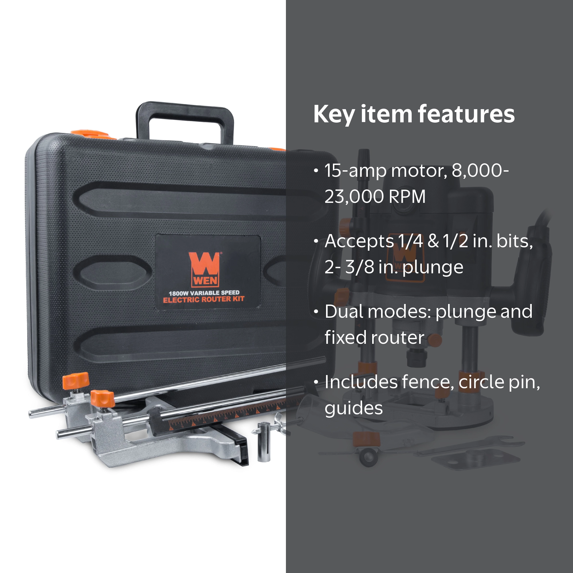 WEN 15-Amp Variable Speed Plunge Woodworking Router with Case