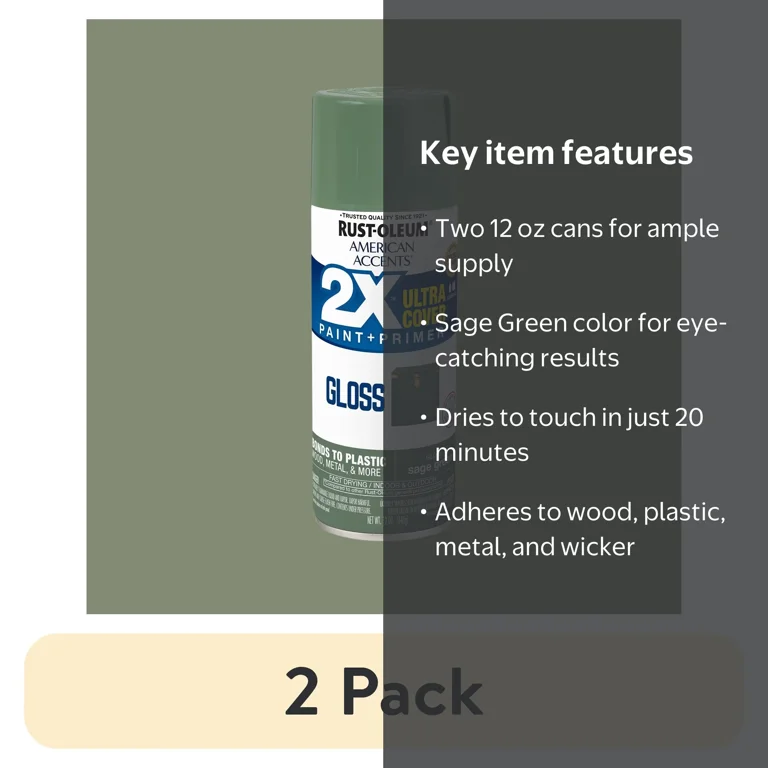 2 pack) Sage Green, Rust-Oleum American Accents 2X Ultra Cover