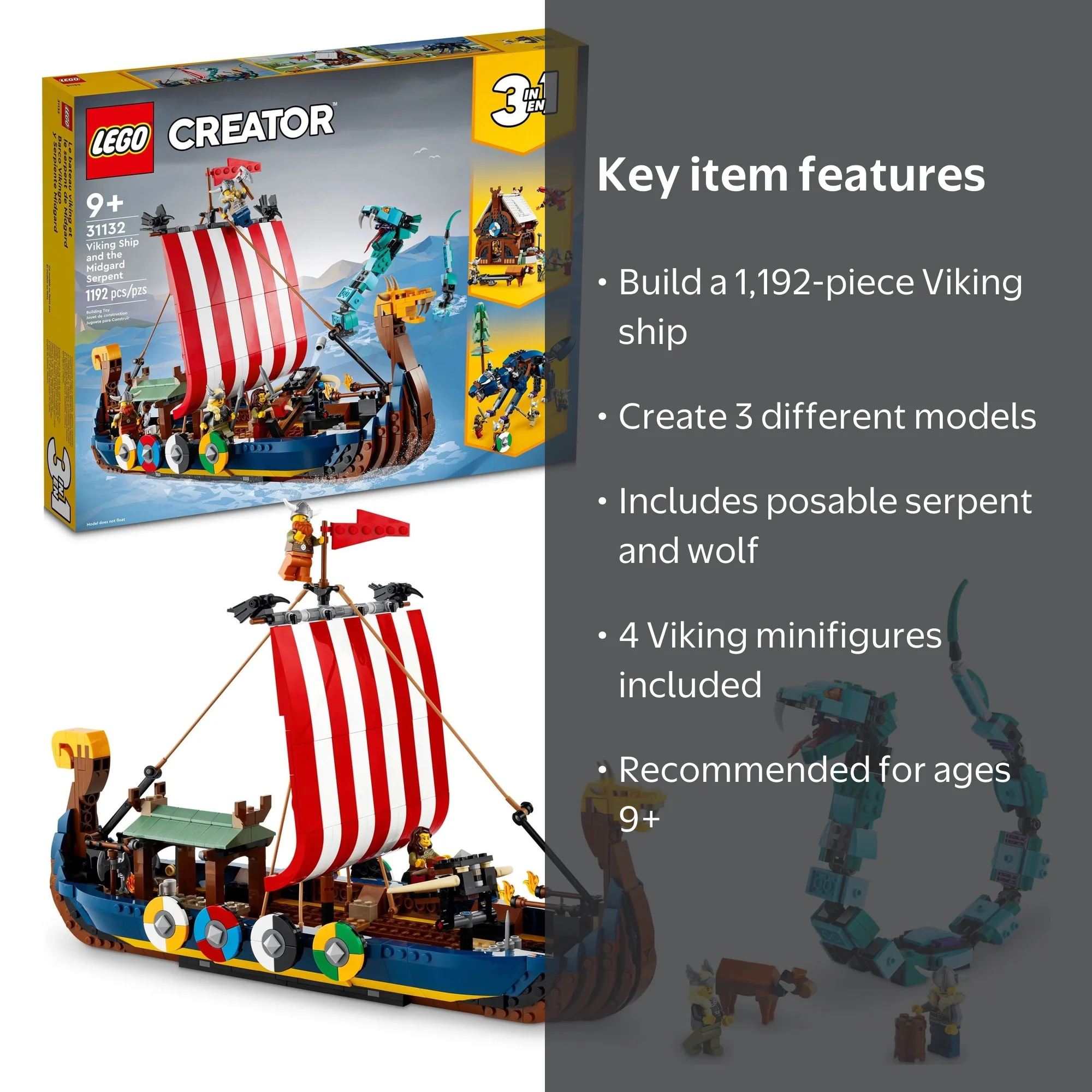 LEGO, Viking Ship and the Midgard Serpent, 31132, 1192 Pieces