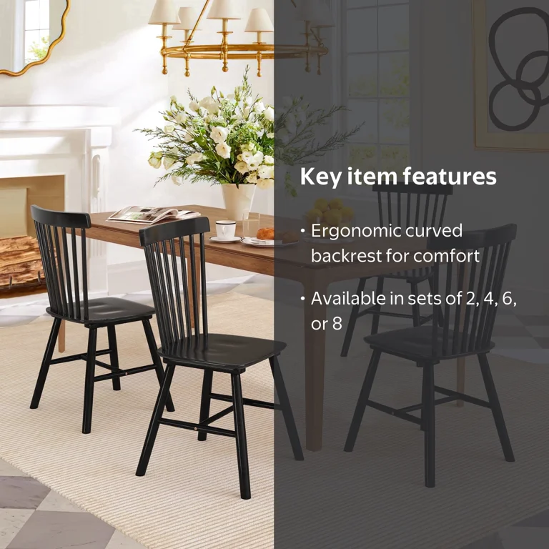 DYCANPO Dining Chairs Set of 4, Black Wooden Chairs, Spindle Back