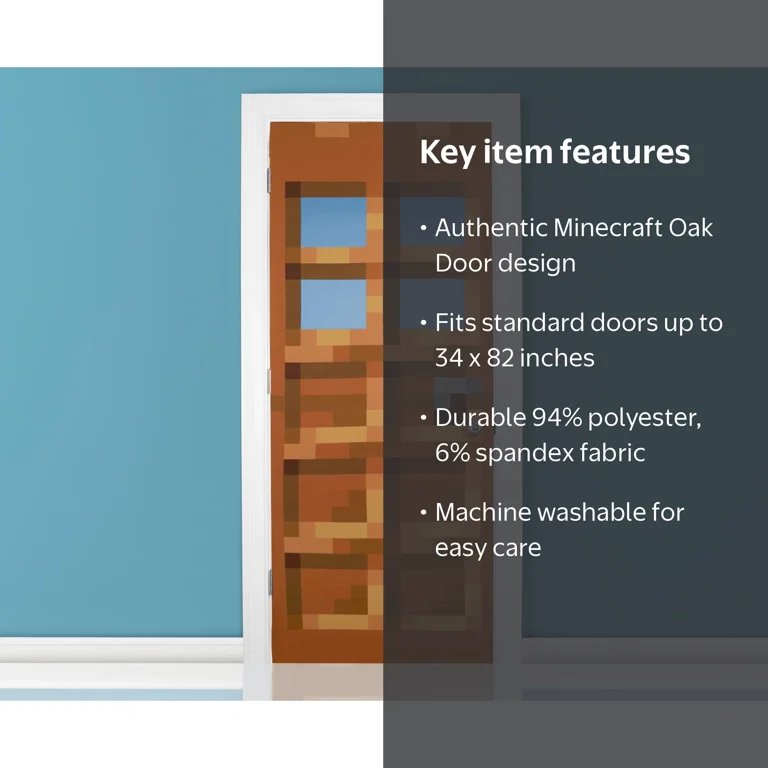 Minecraft, Oak Door Fabric Cling, 34 x 82 Inches, Pixelated Design