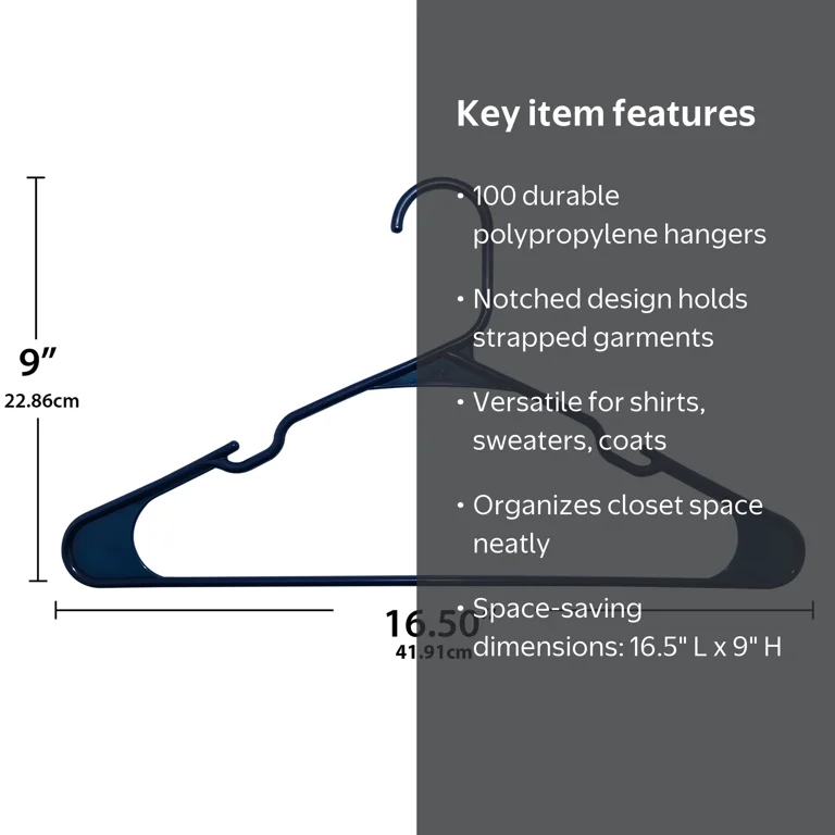 Mainstays Plastic Notched Adult Clothes Hangers, Blue Sapphire