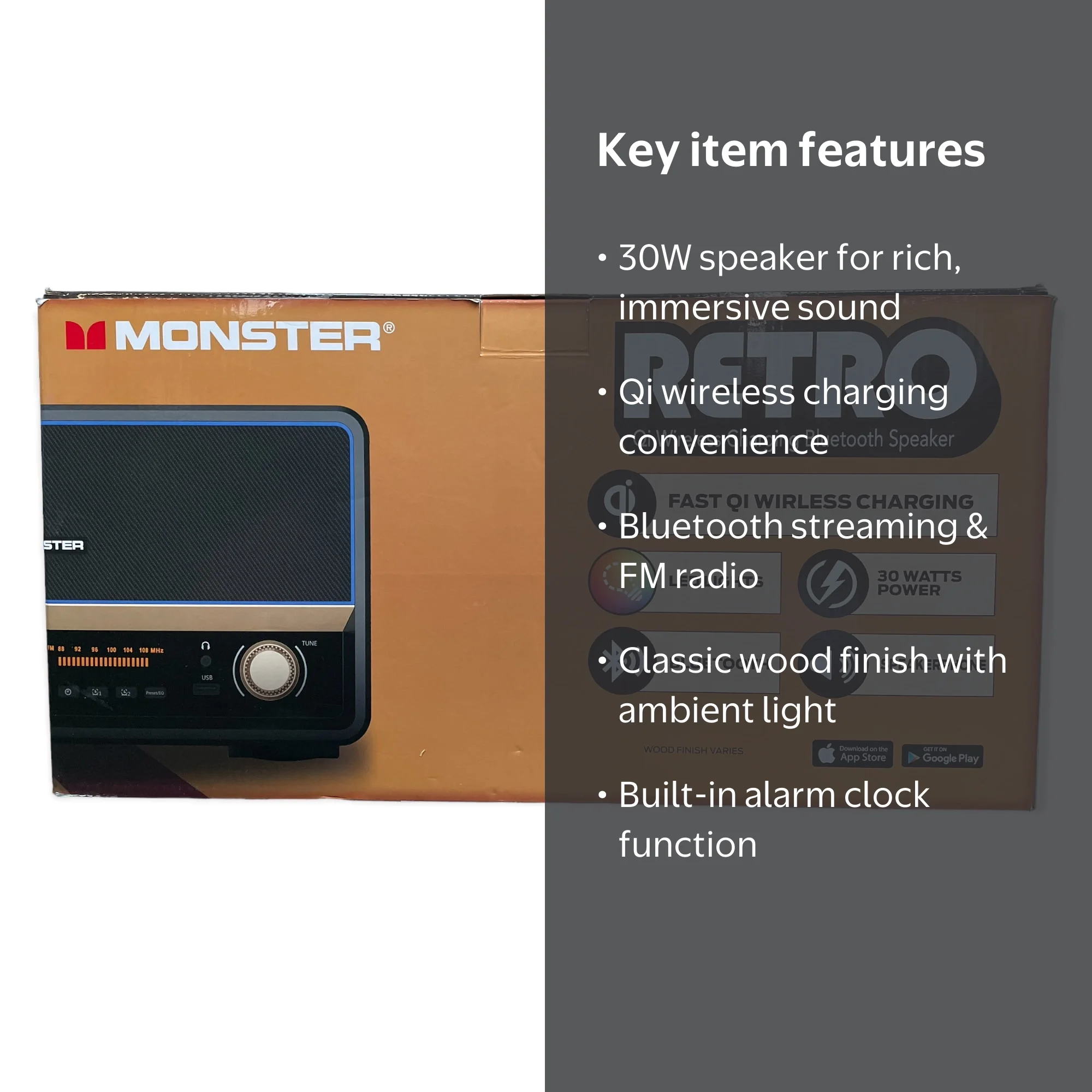 Monster Retro 30W Speaker with Qi Wireless Charging and Bluetooth