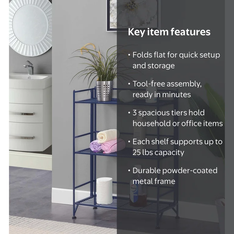 Convenience Concepts Xtra Storage 3 Tier Wide Folding Metal Shelf