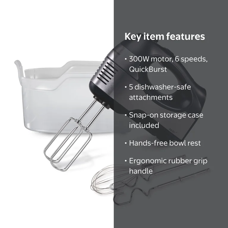 Hamilton Beach Electric Hand Mixer, 6-Speed Corded, 300 W, 5