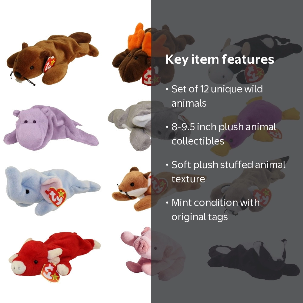 TY Beanie Babies - WILD ANIMALS #1 (Set of 12)(Bucky, Daisy, Happy