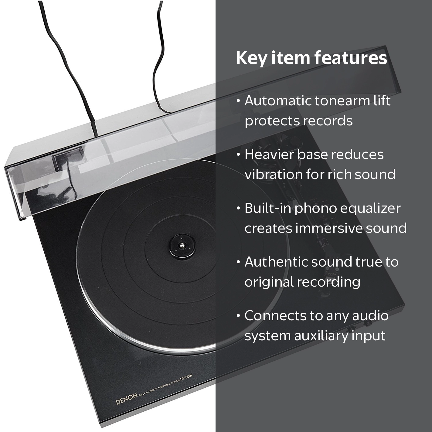 Denon, Fully Automatic Analog Turntable, DP-300F, MM Cartridge