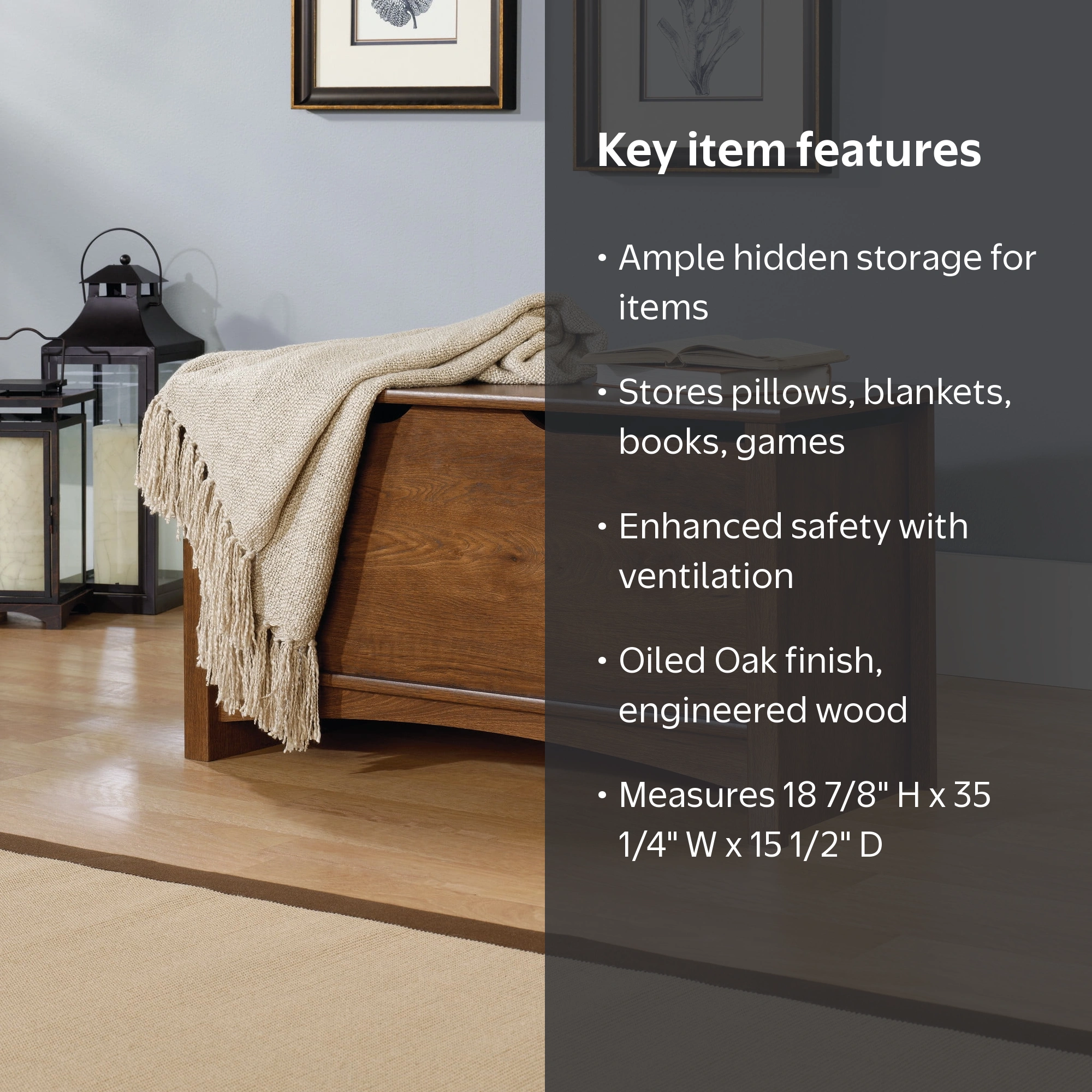 Sauder, Storage Chest, RRK150, Oiled Oak Finish, Hidden Storage