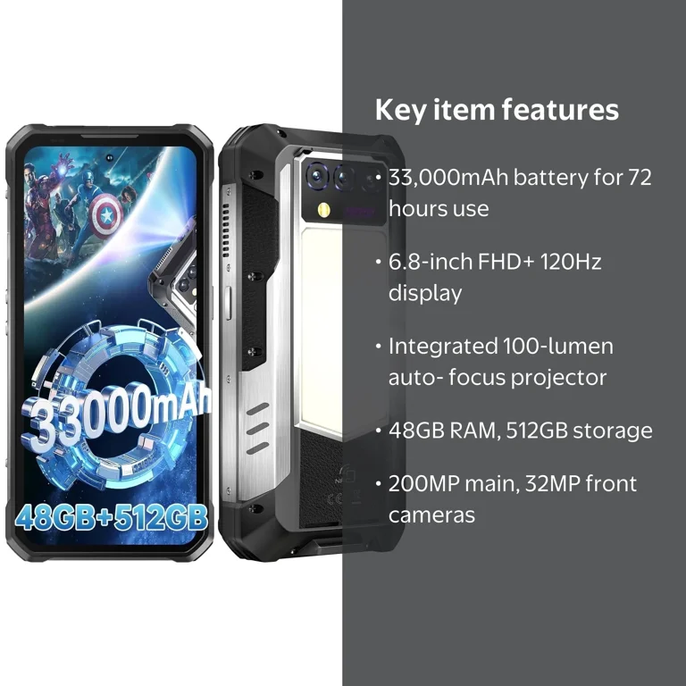 Oukitel, Rugged Smartphone 5G, WP100 Titan, 33,000mAh Projector