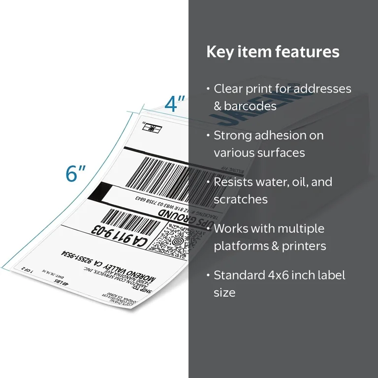 JADENS Thermal Shipping Labels, 4x6, Self-Adhesive, Waterproof