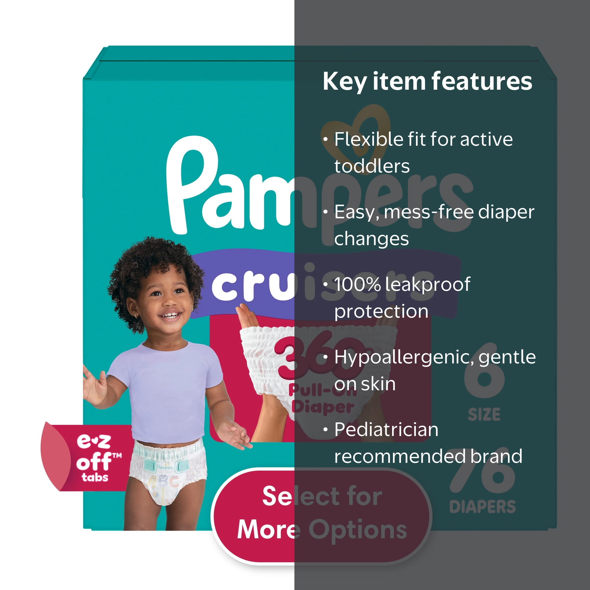 Pampers Cruisers 360 Baby Diapers Size 6, 76 Count (Select for