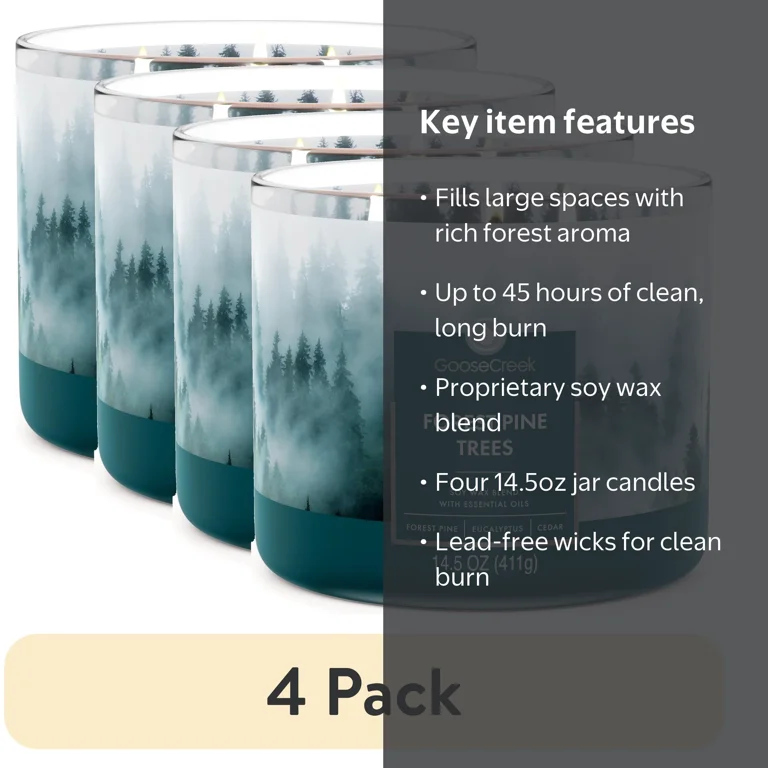 4 pack) Goose Creek 3-Wick Forest Pine Trees Scented Jar Candle
