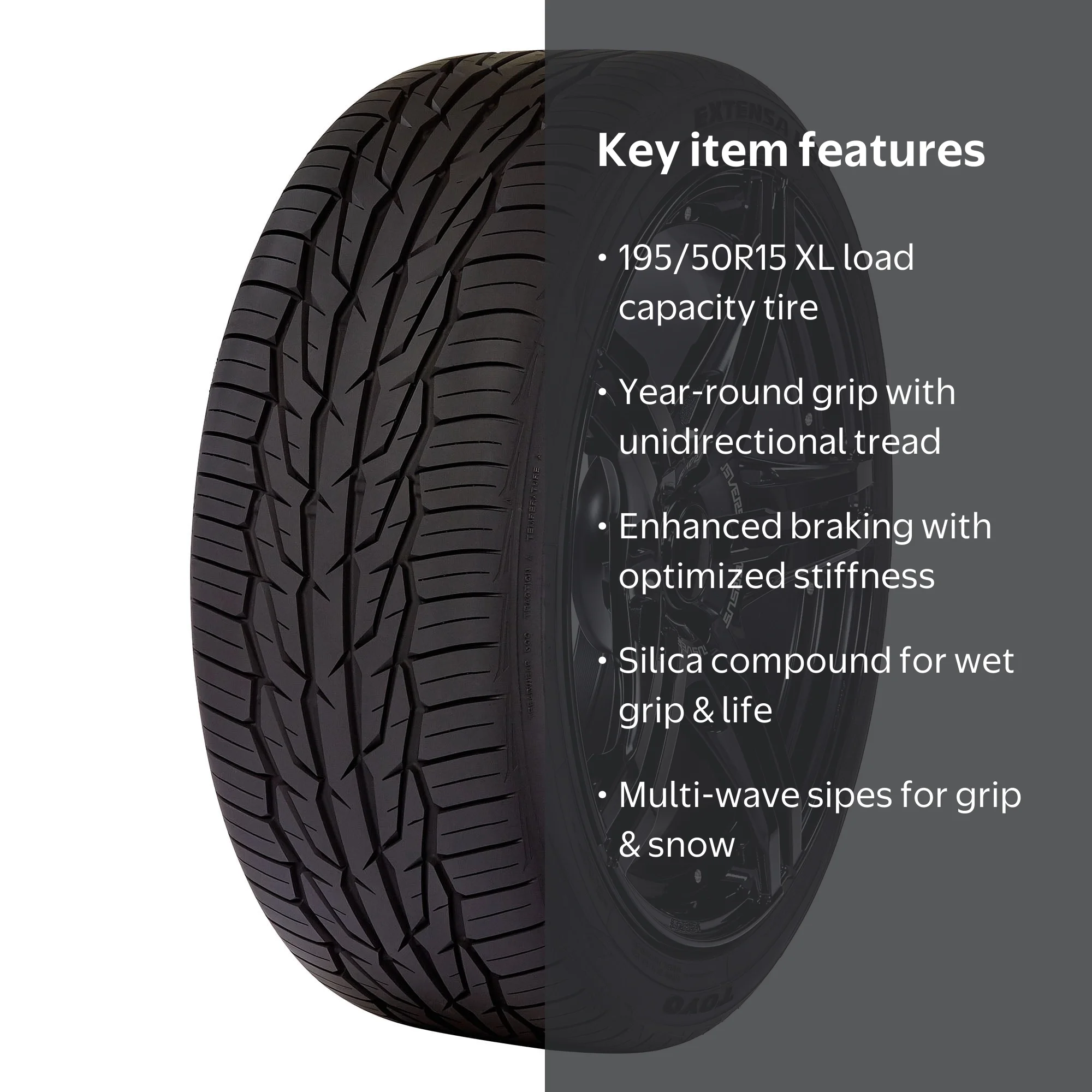 Toyo, Passenger Tire, 195/50R15 86V XL, All Season Traction